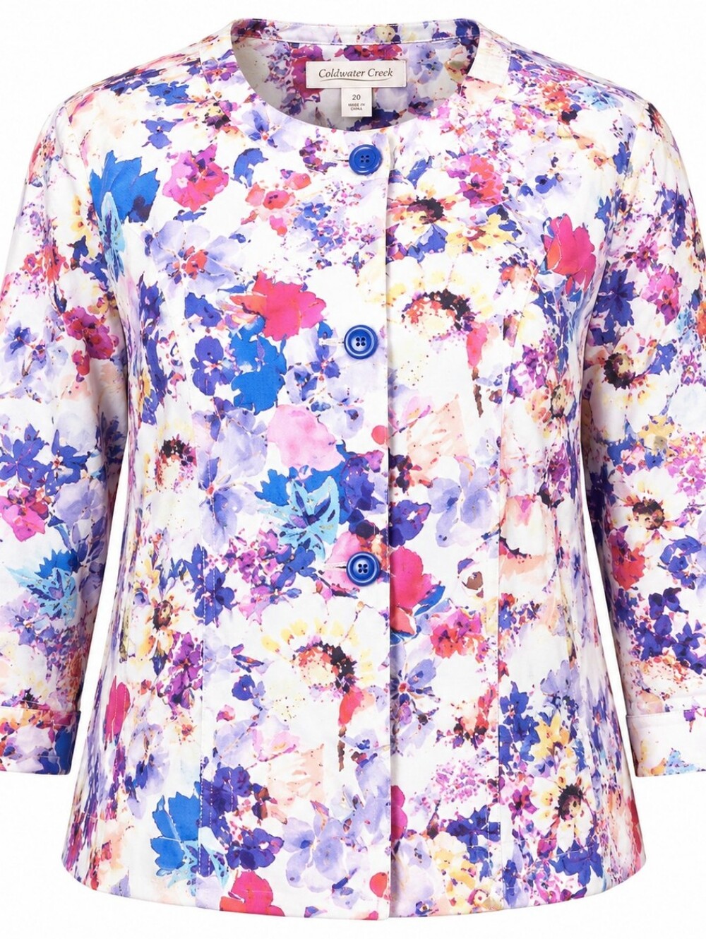 COLDWATER CREEK | Colorful Watercolor‎ Floral Cotton Chunky Button Blazer | 20